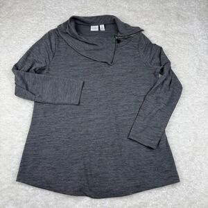 Chico's Weekends Top Women 2 Large Grey Asymmetrical Zip Cowl Neck Long Sleeve